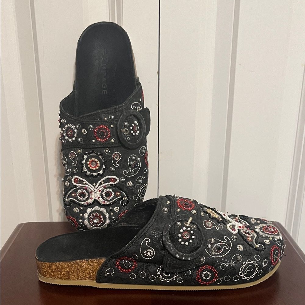 Rampage RARE Y2K Beaded Embellished Embroidered Women's Clogs Mules Shoes 7